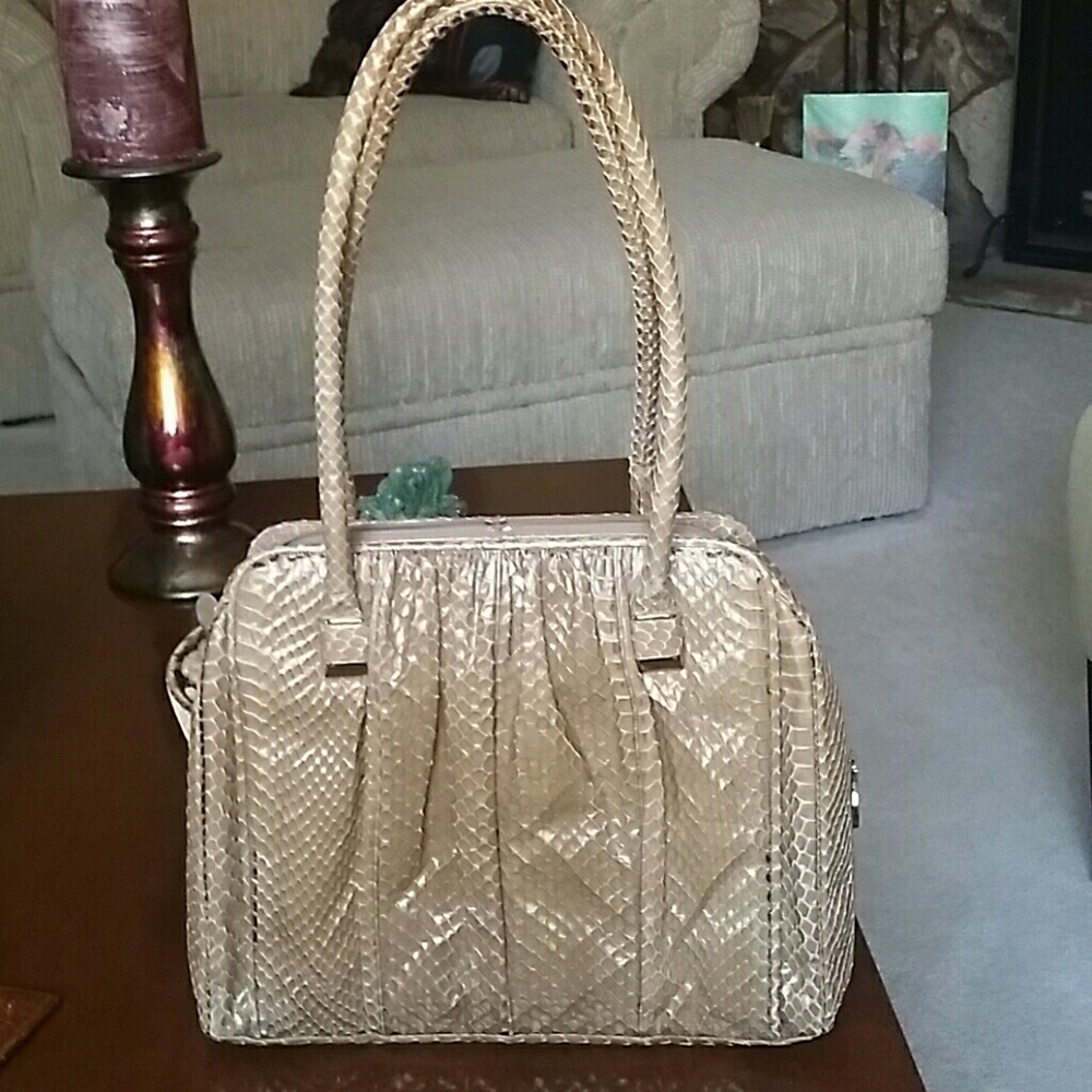 Judith Leiber snake skin handbag